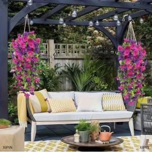 [COD] XIPIN ดอกไม้ปลอมแขวนยามเช้า2ชิ้นดอกไม้ปลอมสำหรับกลางแจ้งบ้านสวนแขวนผนังต้นไม้ petunias ตกแต่งงานแต่งงาน