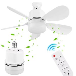 Socket Ceiling Fan with Light 3 Gears Ceiling Fans Lights Five Leaf Fan with Remote For Bedroom/Garage/Kitchen