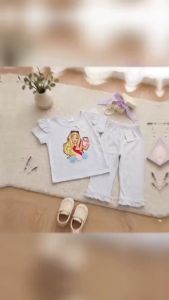 EST20A36 RUFFLES KIDS T-SHIRT TERNO PAJAMA SLEEPWEAR CHARACTERS  GIRLS 1-6 YO - PRINCESS