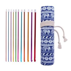 11Pcs 27cm Long Afghan Crochet Hook 2mm-8mm Colorful Aluminum Knitting Ergonomic Grip For Sweater Blanket