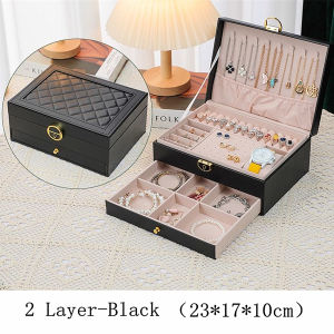 Leather Jewelry Box Organizer With Lock Three Layer Jewelry Storage Box Ring Ear studs Watch Necklace Jewelry Case Organizer