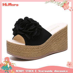 Hi.Mars Korean Fashion Women Platform Sandals Slip on Bow and Flowers Mules High Heels Wedges