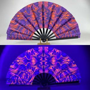 JITEN Mushroom Glow-in-the-Dark Folding Fan Butterfly 13inch UV Reactive Glow Fan Glow Party Accessory with Neon Fluorescent Print Vibrant Neon Psychedelic Fan for Parties