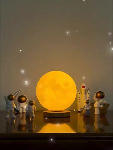 SXH Rotating Moon Lamp Moon Planet Starry Sky Lamp Night Light Bedroom Sleep Bedside Atmosphere Lamp Non-Magnetic Levitation Table Lamp