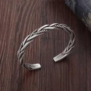 Gelang Silver Model Anyam / Vintage Trendy Adjustable Twist Type Gelang Punk Geometrik Opening Twisted Woven / Gelang Bangle Pria Motif Tali Kepang Keren Simple Elegant Gaya Retro / Men Plating Vintage Open Bangle Silver Thai Twisted Cuff Bracelet
