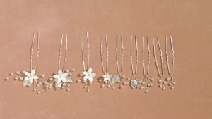 Handmade Pearl Bridal Wedding Hair Pins 9Pcs White Flower Pearls Clips Bridal Hair Accessories for Women Brides and Bridesmaid (Set-A-Silver)
