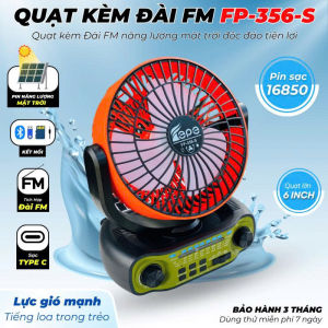 Đài FM Kèm Quạt Mini năng lượng mặt trời FP 356S có đèn led kết nối đa dạng  làm quà tặng ông bà cha mẹ
