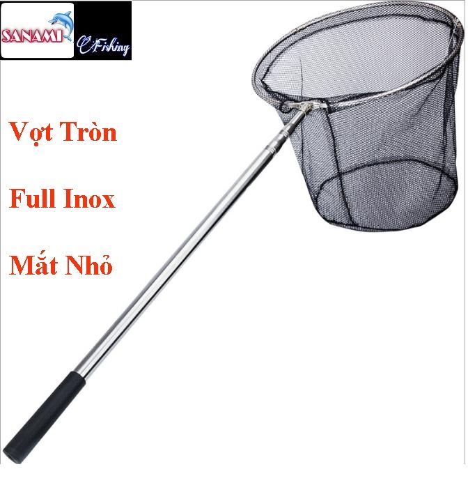 Vợt cá inox [ Bh 3 tháng] gấp gọn vành tròn lưới mắt lưới nhỏ 1m5 - 3m ...