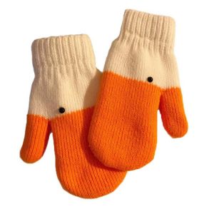 STMEN ส้ม ถุงมือการ์ตูนห่าน โพลีเอสเตอร์ ป้องกันลม ถุงมือถักฤดูหนาว แฟชั่น ที่อุ่น ถุงมือกันหนาว นักเรียน