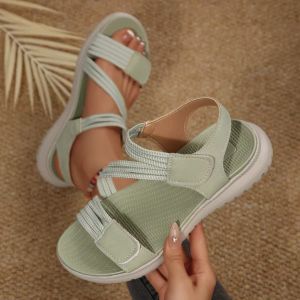 Free Shipping Summer Sandals For Women Featuring A Velcro Closure Casual Style Lightweight Design Sporty Look And Thick-Soled Wedge-Heeled Design