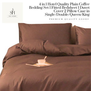 SevHome 4 in 1 Plain Bedsheet Sets | Cotton 400TC Hotel Quality Bedsheets | Beddings Bed sheet set with 1 Fitted Sheet with Garter 1 Duvet Comforter Quilt Cover 2 Pillow case | Size Single Double Queen King