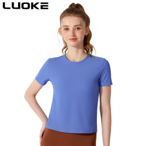 Luoke Yoga suit womens sports top short sleeved t-shirt running Pilates training suit wide truffle back fitness cover up