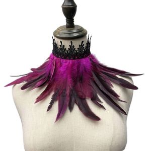 SIRENXI Tự nhiên Victoria Punk Đạo cụ cosplay Biểu diễn sân khấu Quấn cổ Vòng cổ lông vũ Cổ áo ren Vòng cổ
