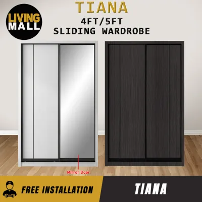 Living Mall Tiana Series 4FT/5FT/6FT 2-Door Sliding Door Wardrobe in White Wash or Walnut