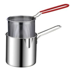 Deep Frying Pot Kitchen Fryer With Strainer 304 Stainless Steel Tempura Fryer Pan Fry Pot Fried Chicken Cooking Tools