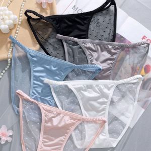 QIWANBA19 เกาหลีแบบเกาหลี กางเกงในสตรีเอวต่ำ เป้าผ้าฝ้ายเป้า ผ้าไหมน้ำแข็งน้ำแข็ง กางเกงชั้นในตาข่ายตาข่าย กางเกงในขาสั้น โปร่งใสโปร่งใส ชุดชั้นในไร้ตะเข็บ เรียบเนียน