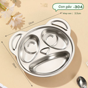 Khay ăn dặm cho bé inox 304 cao cấp hình peppa pig kitty gấu panda ô tô dễ thương