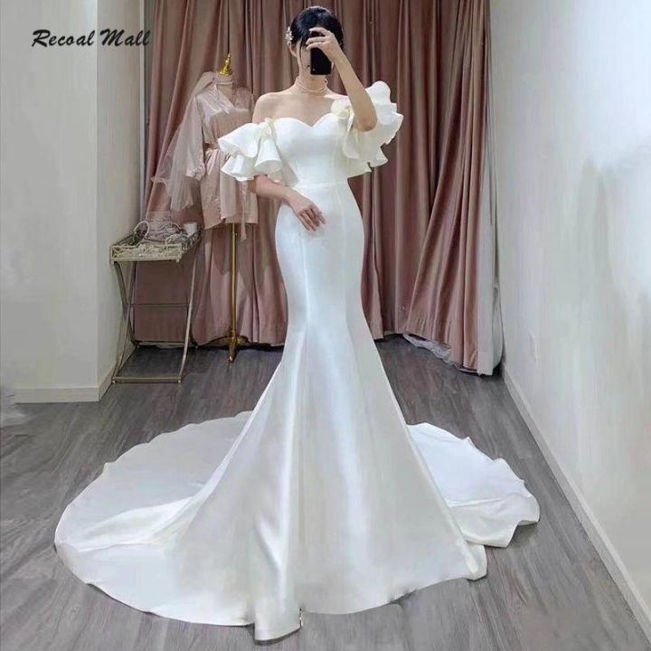 HOT ! Korean Satin Wedding Gown Recoal Korean Satin Wedding Dress Bridal  Simple Slim Fit Elegant