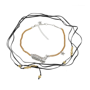 Bohemian nhiều lớp Vòng cổ trang sức phụ nữ thanh lịch của vòng cổ với phức tạp bốt cao bồi Mặt dây chuyền trong lớp