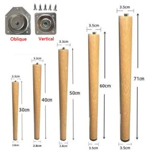 CEMOMEF 4Pcs 30-60cm Solid Wood Furniture Legs DIY Oblique/Vertical Style Furniture Feet Sofa Couch Legs Replacement Coffee Table Legs Household