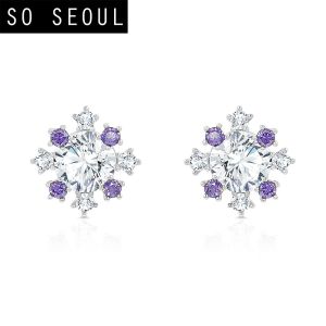SO SEOUL Aster Round Surrounded Purplish Diamond Simulant Cubic Zircon Stud Earrings