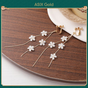 ASIX GOLD S925 silver needle long tassel petal earrings Korea fashion niche design premium womens earrings Commuting to work date stud earrings Not allergenic Wonderful gift