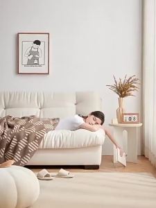CraftedLiving SG-New Cream Style Cloud Fabric Sofa Bed Foldable 2-in-1 French 3-Seat Straight for Small Living Room