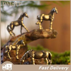 [DMYP] Antique Brass Solid Long Tail Horse Figurines Miniatures Feng Shui Ornaments Copper Zodiac Animal Mini Desktop Decoration Crafts