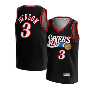 Jersey Allen Iverson Philadelphia Sixers #3 HITAM BLACK - Swingman Bola Basket NBA Baju Kaos T-Shirt Tshirt Atasan Costum Kostum