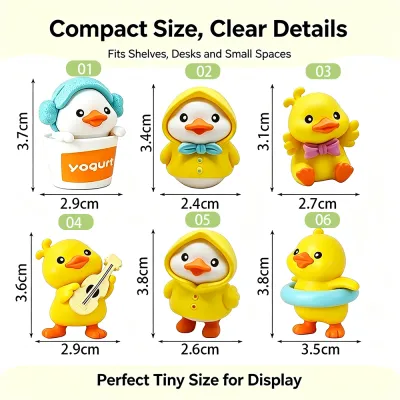 6pcs Mini Yellow Duck in Raincoat Resin Figurines Cute Micro Landscape DIY Garden Plant Pot Decor 2-3cm Small PVC Craft Ornaments