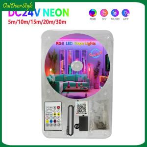 【Arrive 1-3 Days】 RGB LED Rope Light IP67 Waterproof LED Neon Light Strip Bluetooth-compatible Music Sync Neon Rope Light for Indoor Outdoor Decor