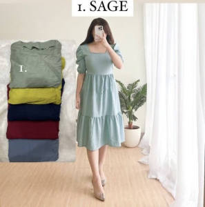 (ZAYIN COLLECTION) VIVIAN DRESS UK.L-XL Bahan POLO LINENbelakang sletingpinggang blkng karet
