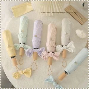 ร่มกันแดด ฝนหรือแดดออก เสื้อกันฝน กันลม คุ้มค่า การออกแบบโบว์ ประณีต ดูดี แบบพกพา ด้ามจับไม้คุณภาพสูง