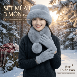 Set Mùa Đông 3 Món Nữ (Mũ Khăn Găng Tay) Lông Thỏ Nhân Tạo Siêu Ấm Áp Dày Dặn - THIÊN BẢO STORE