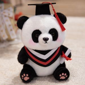 PLORAB Soft Graduation Panda Plush Toy 25cm Cute Stuffed Animal Toy Commemorative with Doctoral Cap Kawaii Panda Doll Graduation Gift