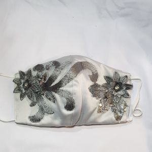 Masker Satin Hias Silver Abu Cantik - Masker Pesta Cantik - Masker Satin Cantik - Masker Hias Cantik