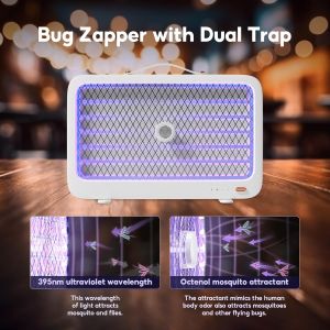 Xiaomi Mijia Qualitell K5 Lite Bug Zapper Indoor 4000V Fly Zapper Dusk to Dawn with LED UV Light Rechargeable Mosquito Killer Lamp with Bait Long Lasting Protection for for Camping Patio Home Office Garden Store Indoor Outdoor Electric Mosquito Killer VMI