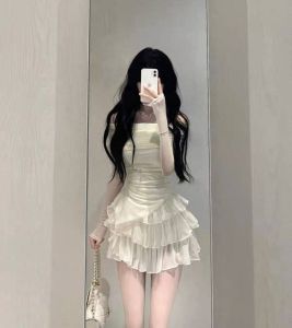 2024 Spring Two Pieces Skirt Set Women Y2k Crop Tops T-shirt + Cake Skirts Japanese Kawaii Fashion Suits Chic Outwear Korean