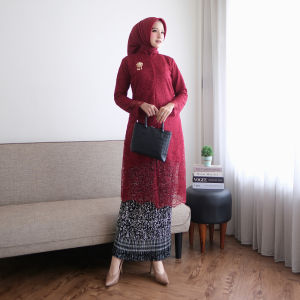 (ZXC) Tunik Shela Dress Brukat Busui Kerah Shanghai / Kebaya Brukat Pesta Kondangan