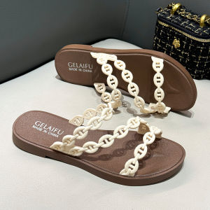 Free Shipping Wind Pig Nose Chain Slippers WomenS Summer Flat Home Outdoor Vacation Beach One-Strap Sandals