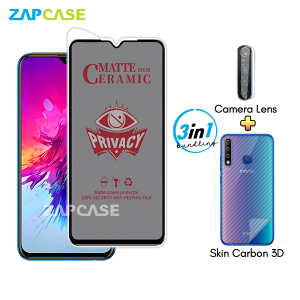 Paket 3in1 Anti Gores Layar Privasi Infinix Smart 3 3 Plus Free Tempered Glass Camera dan Skin Carbon