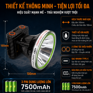 Đèn đội đầu LED siêu sáng pin trâu led 5000 3 chế độ kín nước X5 - X6 - X9
