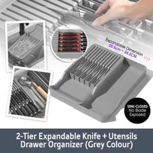 🔥 2 Tiers Expandable Knife+Utensils Drawer Organizer🔥 Utensils Organizer🔥 Gen2