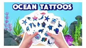 60 PCS Ocean Pre-Cut Temporary Tattoos Themed Birthday Party Decorations Favors Supplies Décor Shark Sea Turtle Whale Fish Tattoo Stickers