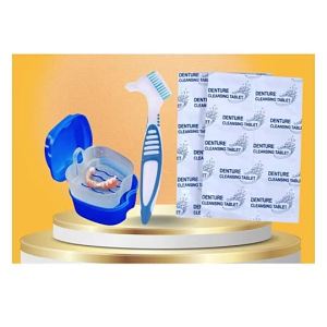 Combo vệ sinh hàm răng giả làm sạch răng giả hàm tháo lắp (hộp ngâm bàn chải 2 đầu chuyên dụng 30 viên sủi)