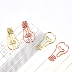 Light Bulb Shaped Paper Clip Wholesale Metal Bookmark Office Paper Pins Golden Office Paper Clips Decorative Rose Gold Paperclip2026