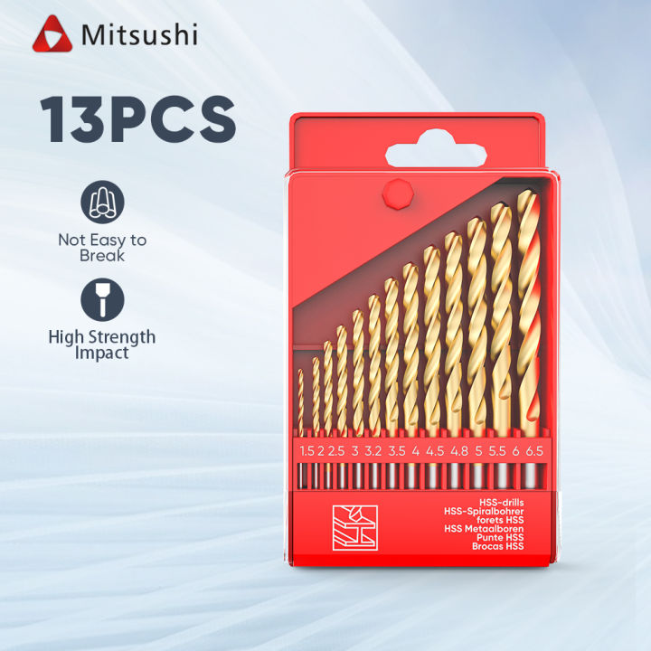 13 stks Titanium Boor, 1.5-6.5 MM HSS Metalen Twist Boor Set met 1/4