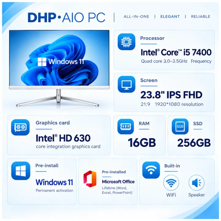 AOC AIO PC with Intel Core i5 7400 Quad Core Processor, 23.8