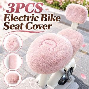 HOTOTO 3PCS Plush Electric Bike Seat Cover Thickened Soft Scooter Seat Cushion Warm E-bike Seat Pad Winter Riding