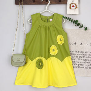 Menoea Dress for Kids Girls Summer New Pathwork Sleeveless Flower Casual Dress 2-7 Year Old Childrens Clothes Korean Version O-neck Costumes Outfits